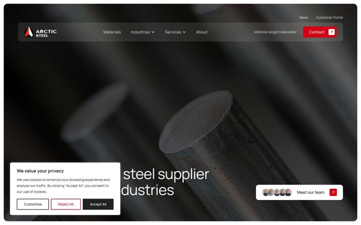 Ekraanipilt saidist arcticsteel.no