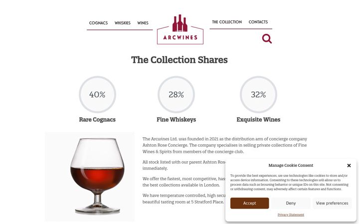 Captură de ecran a arcwines.co.uk
