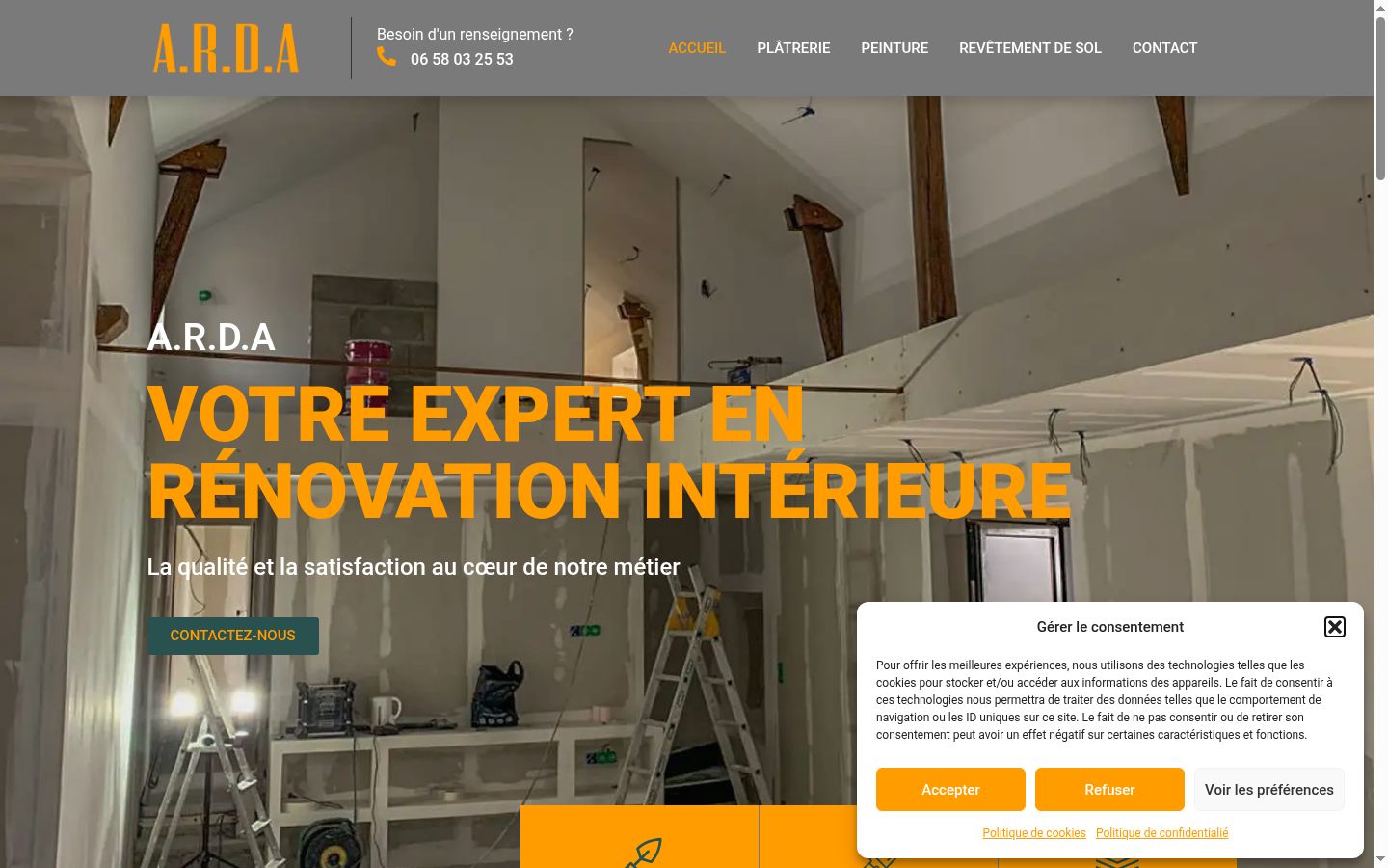 Capture d'écran de la bannière de consentement affichée avant toute interaction