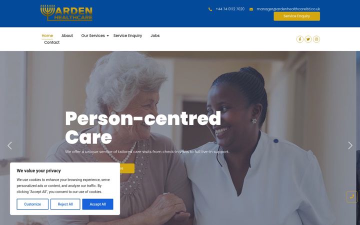 Skärmbild av ardenhealthcareltd.co.uk