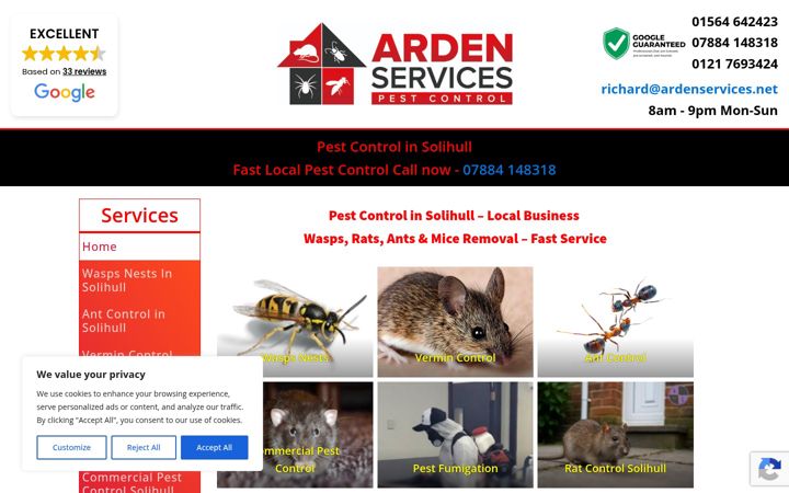Skärmbild av ardenservices.net