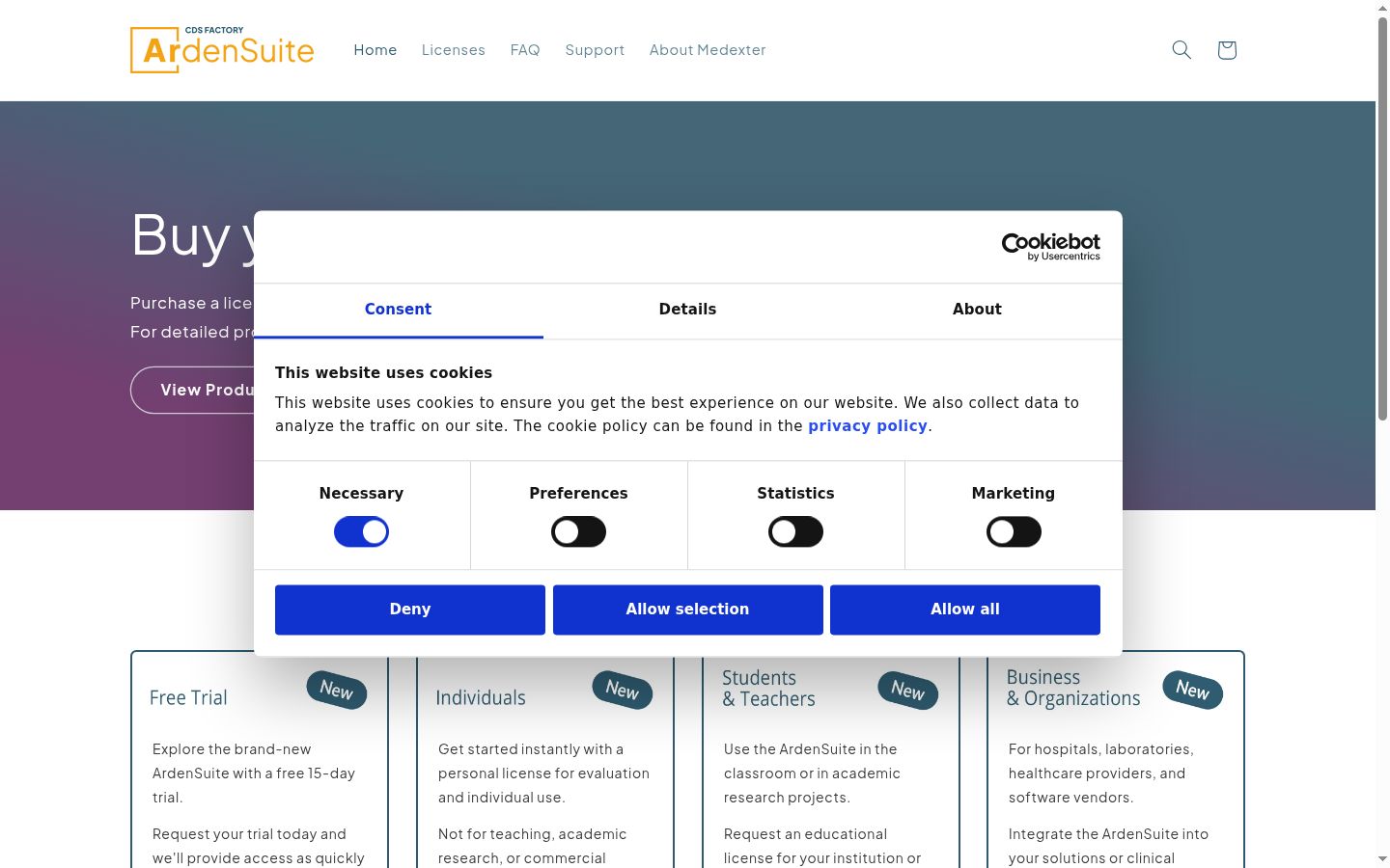 Screenshot del banner di consenso mostrato prima di qualsiasi interazione