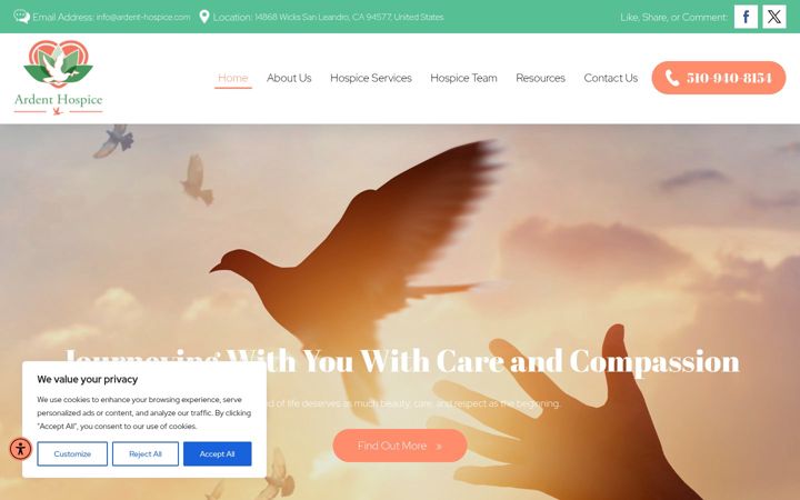 Screenshot του ardent-hospice.com