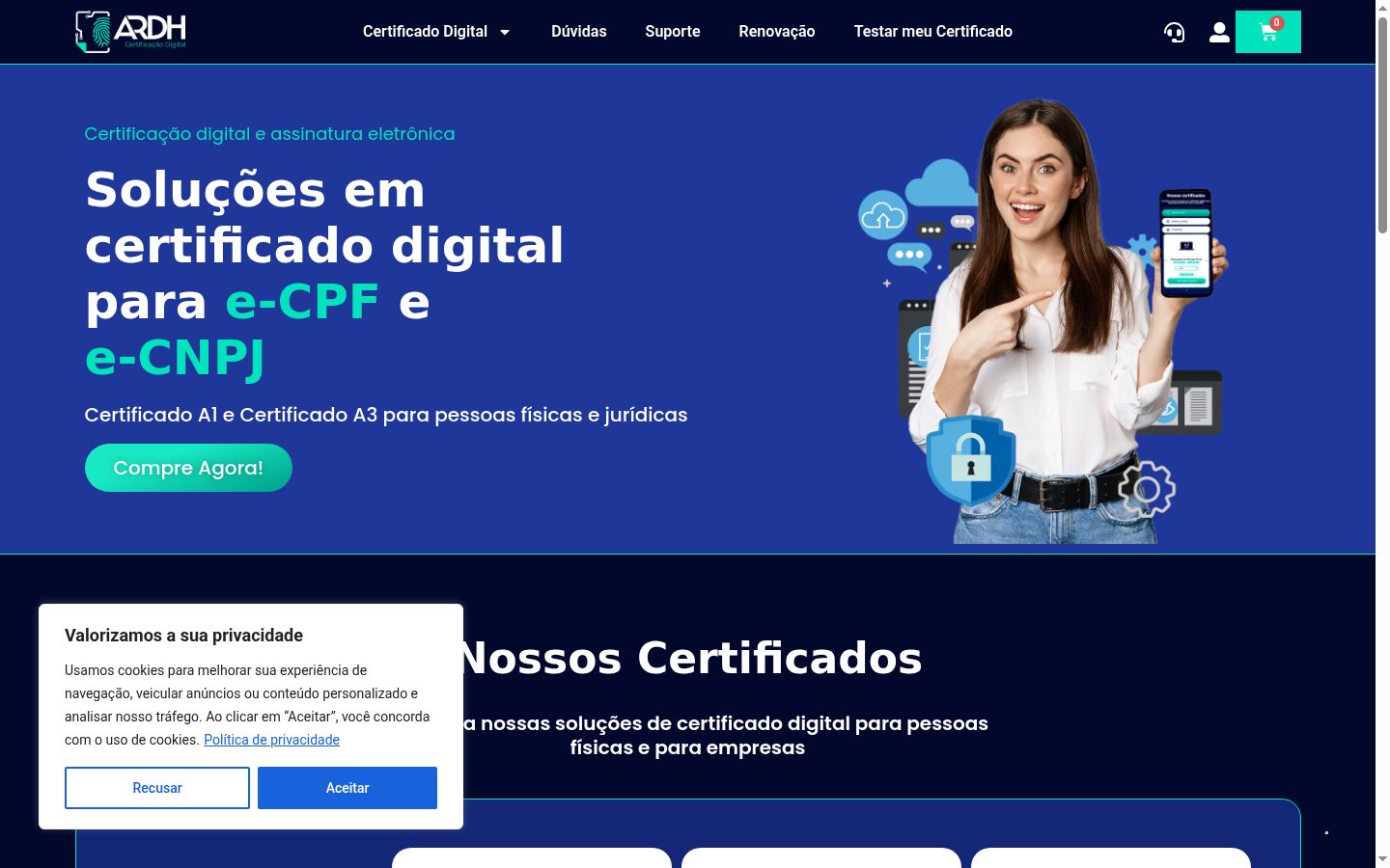 Captura de pantalla del banner de consentimiento mostrado antes de cualquier interacción