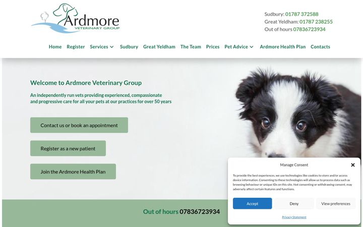 Screenshot stránky ardmorevets.co.uk