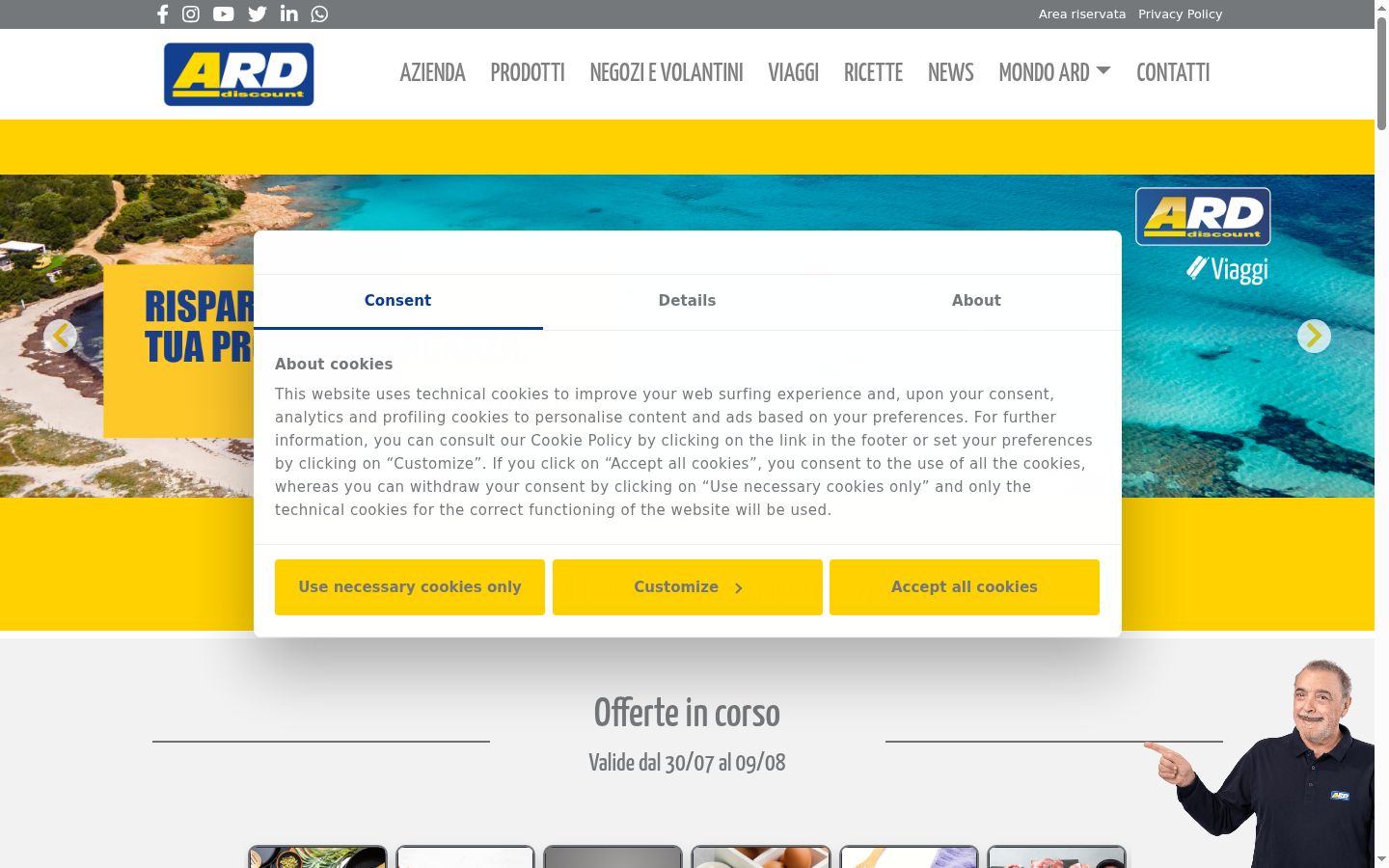 Snimka zaslona bannera za privolu prikazanog prije bilo kakve interakcije