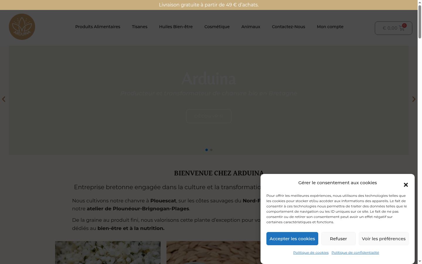 Captura de ecrã do banner de consentimento apresentado antes de qualquer interação