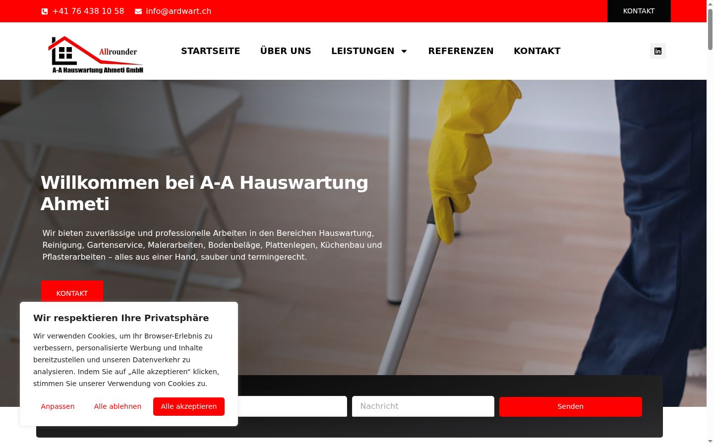 Screenshot des Einwilligungsbanners vor jeglicher Interaktion