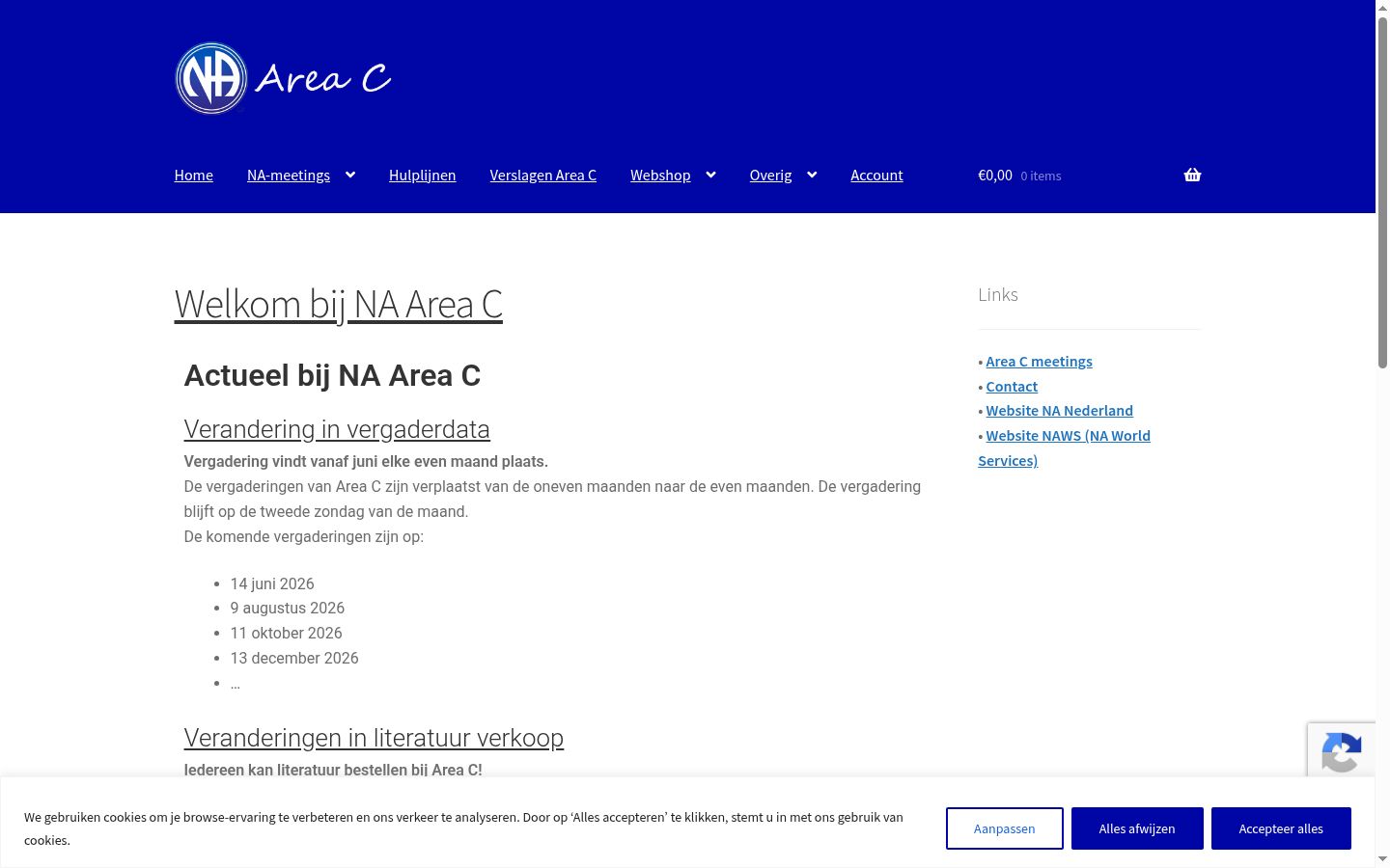Captura de ecrã do banner de consentimento apresentado antes de qualquer interação