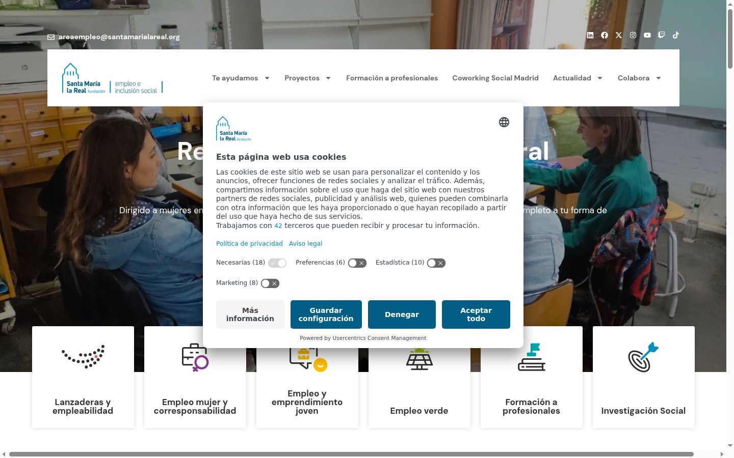 Captura de pantalla del banner de consentimiento mostrado antes de cualquier interacción
