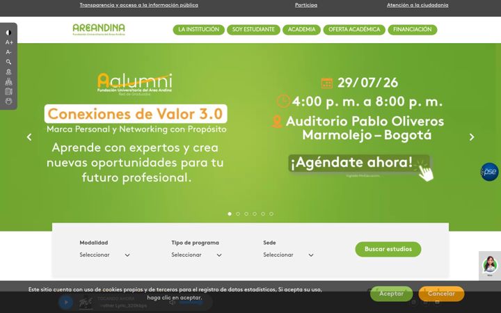 Screenshot of areandina.edu.co
