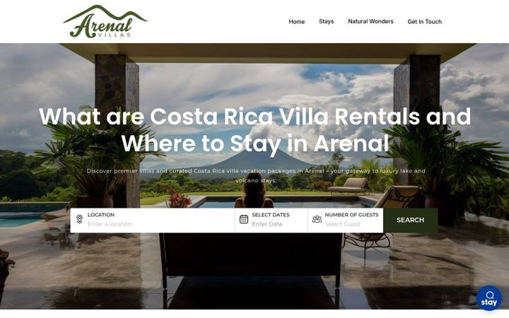 Screenshot of arenalvillas.com