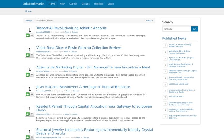 Screenshot of ariabookmarks.com