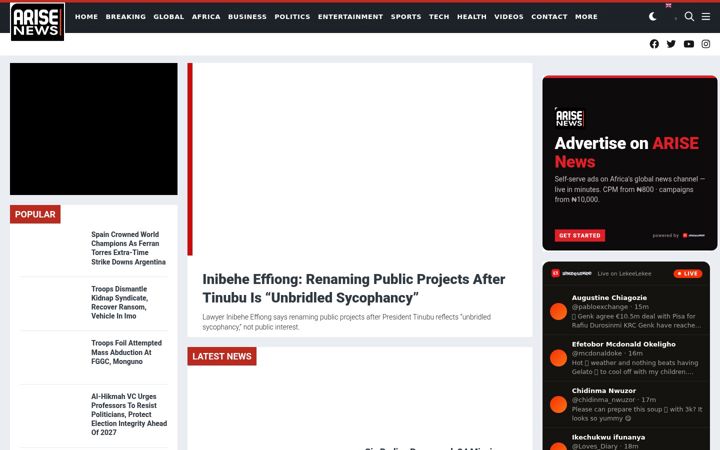Screenshot of arise.tv