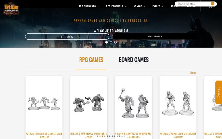 Screenshot of arkhamgamesandcomics.com