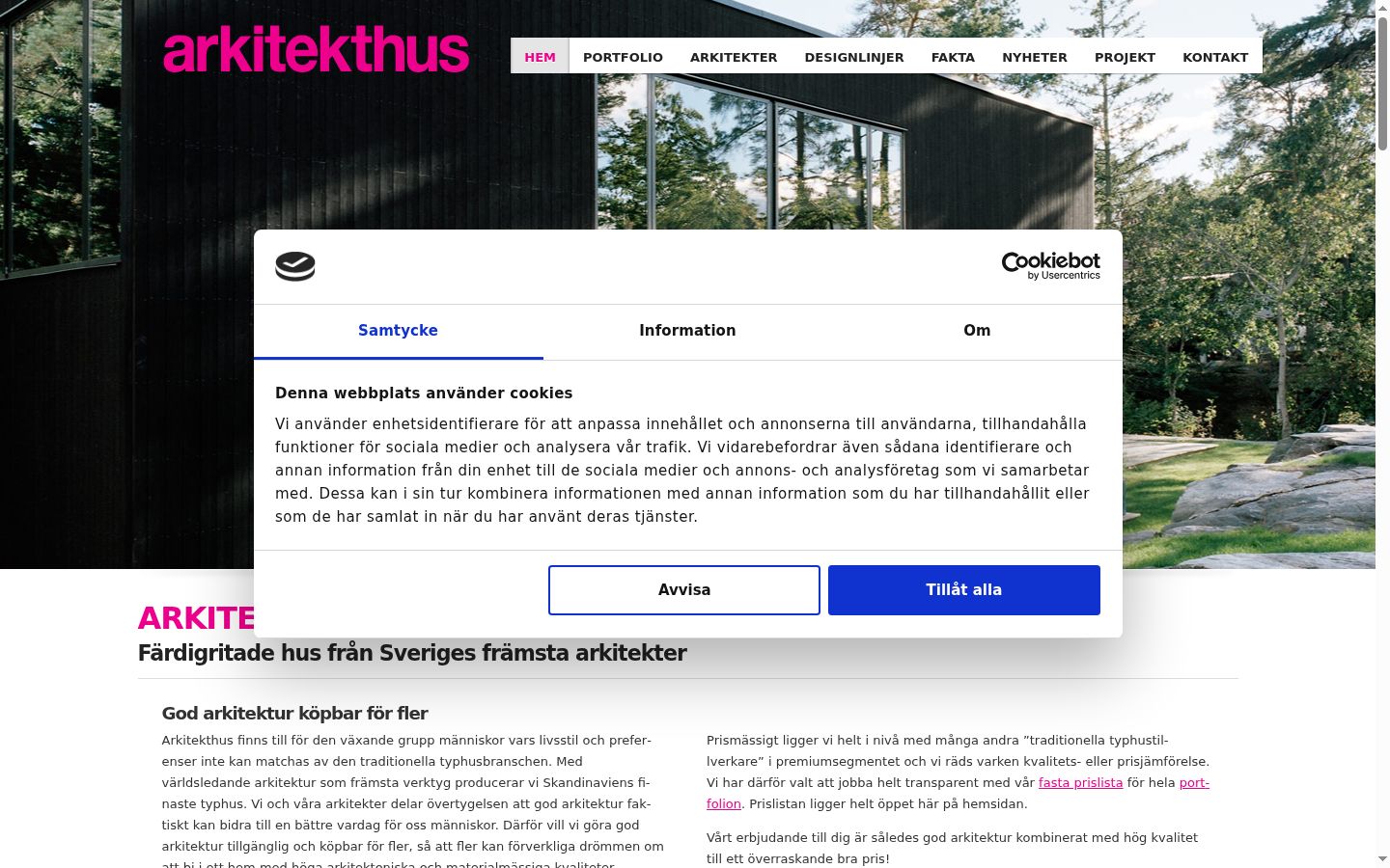 Skærmbillede af samtykkebanneret, som det blev vist før nogen interaktion
