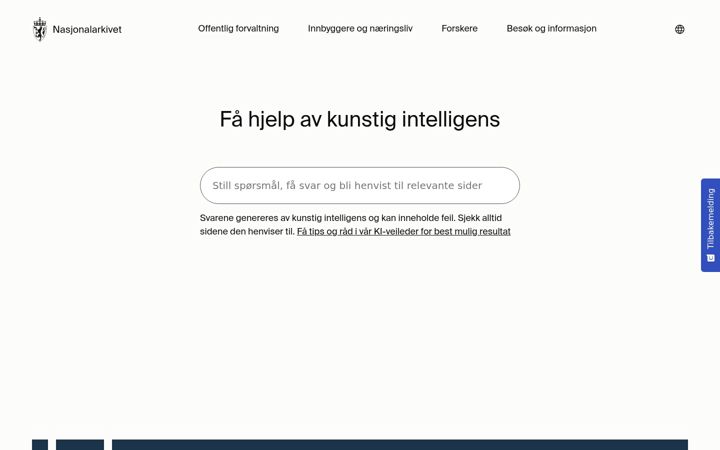 Screenshot of arkivverket.no