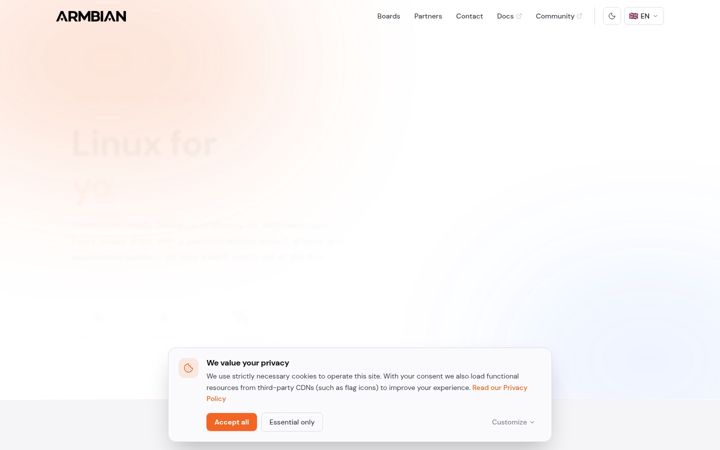 Екранна снимка на armbian.com