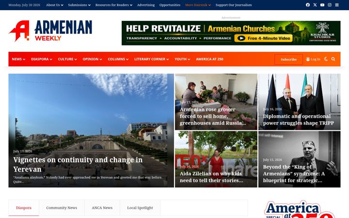 Screenshot of armenianweekly.com