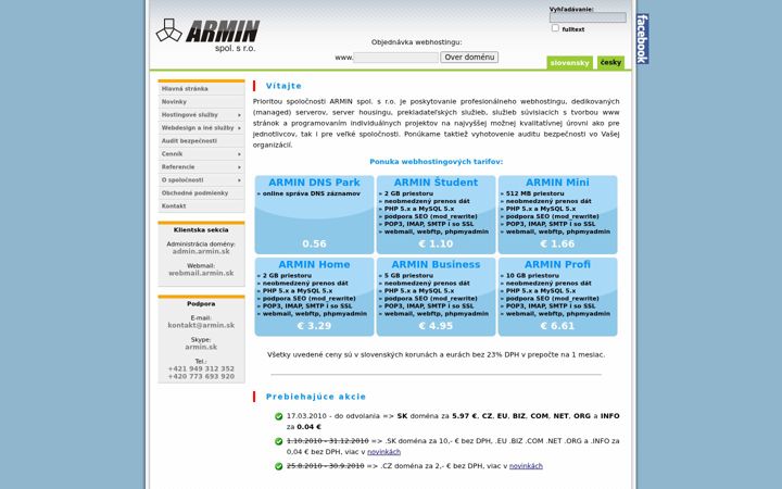 Screenshot of armin.sk