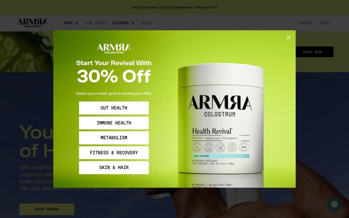 Kuvakaappaus sivustosta armra.com