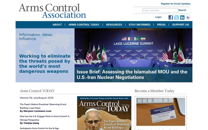 Ekraanipilt saidist armscontrol.org