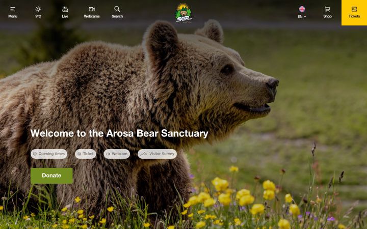 Screenshot of arosabaerenland.swiss