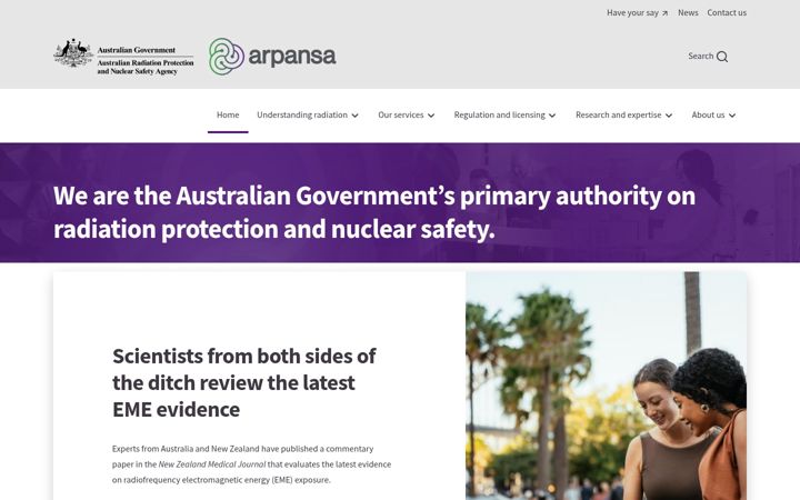 Screenshot of arpansa.gov.au