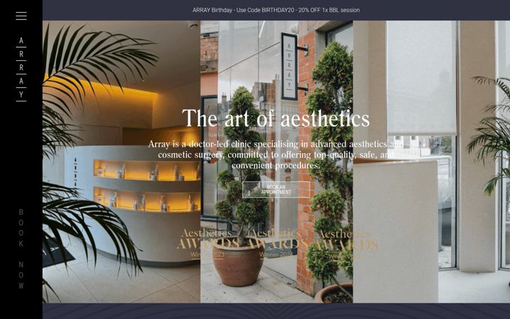 Screenshot van arrayaesthetics.com