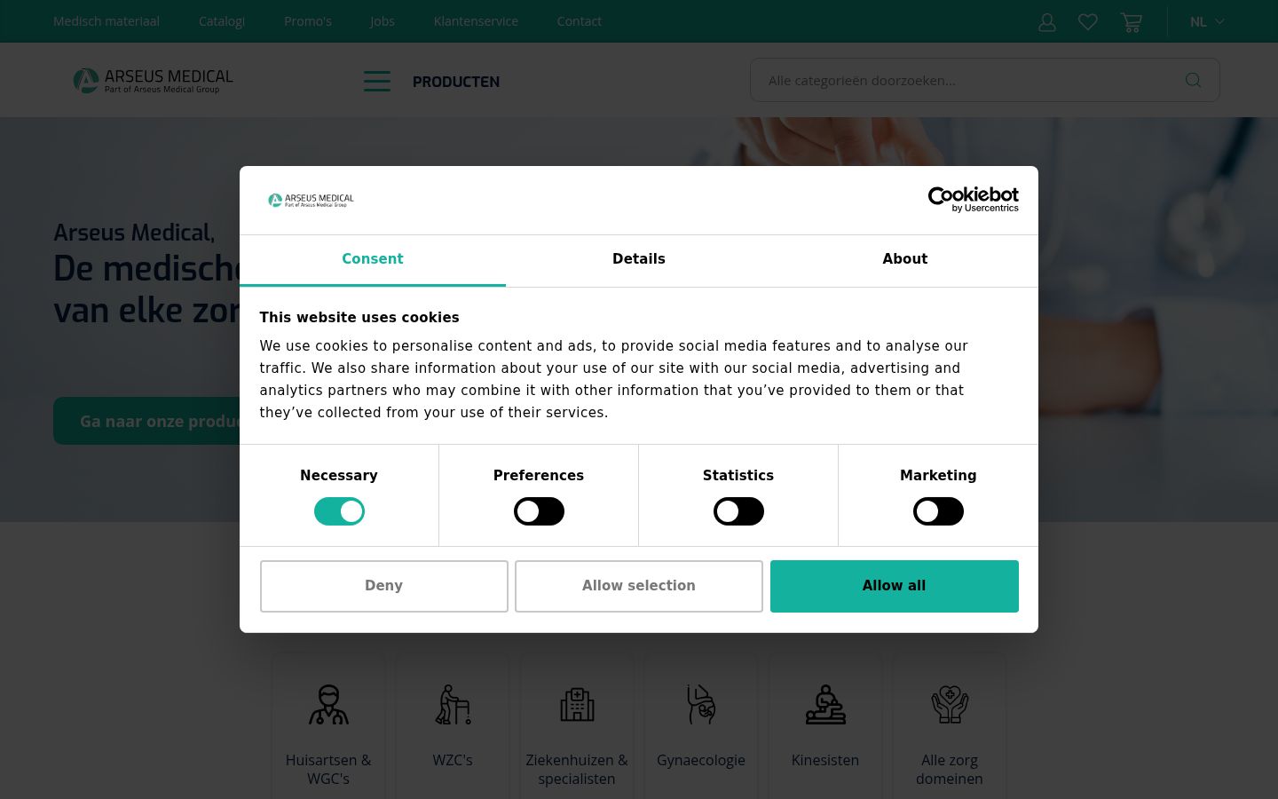 Screenshot del banner di consenso mostrato prima di qualsiasi interazione
