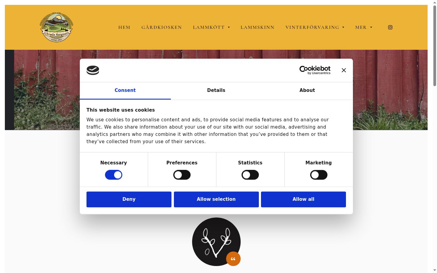 Screenshot del banner di consenso mostrato prima di qualsiasi interazione