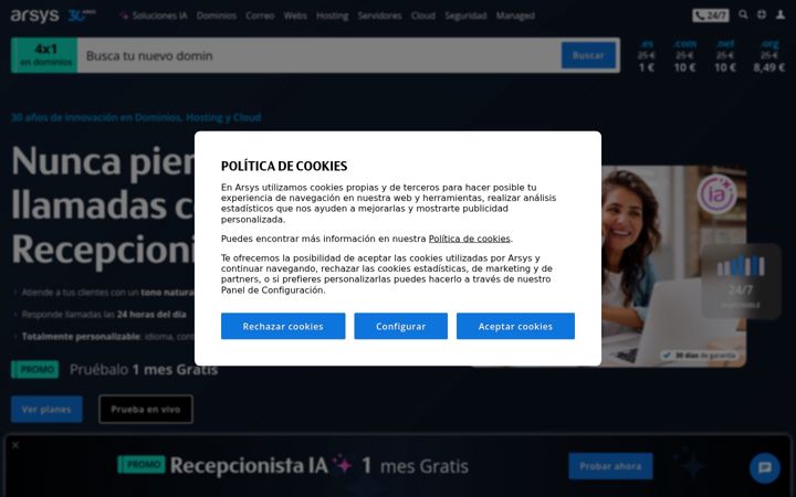 Posnetek zaslona arsys.es
