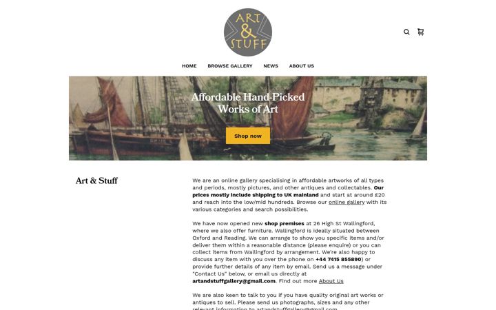 Screenshot of artandstuffgallery.com