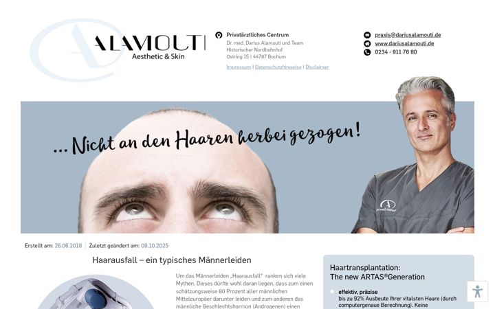 Screenshot of artas-haartransplantation.de