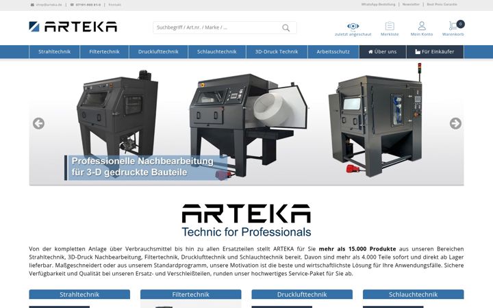 Skærmbillede af arteka.de