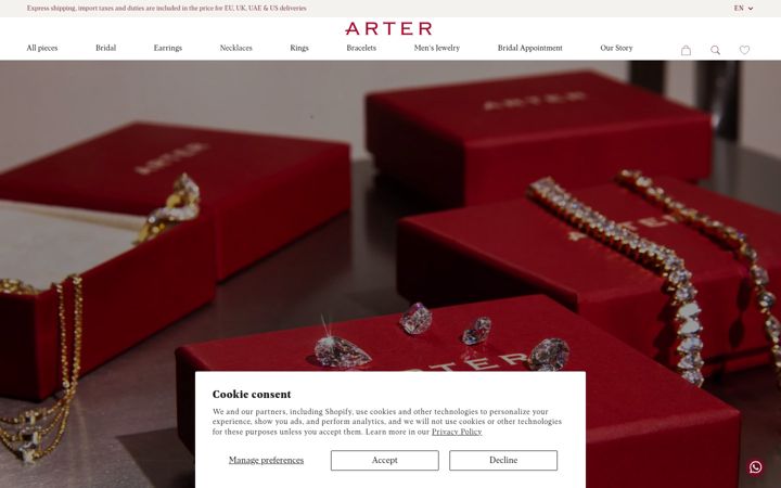 Captură de ecran a arterjewelry.com