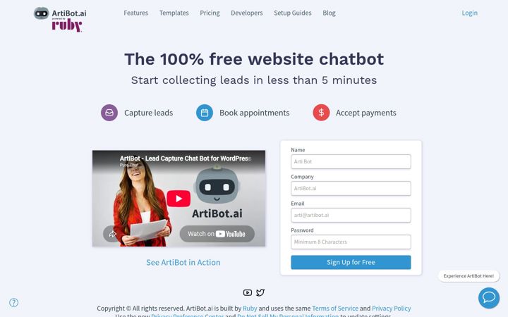 Screenshot of artibot.ai