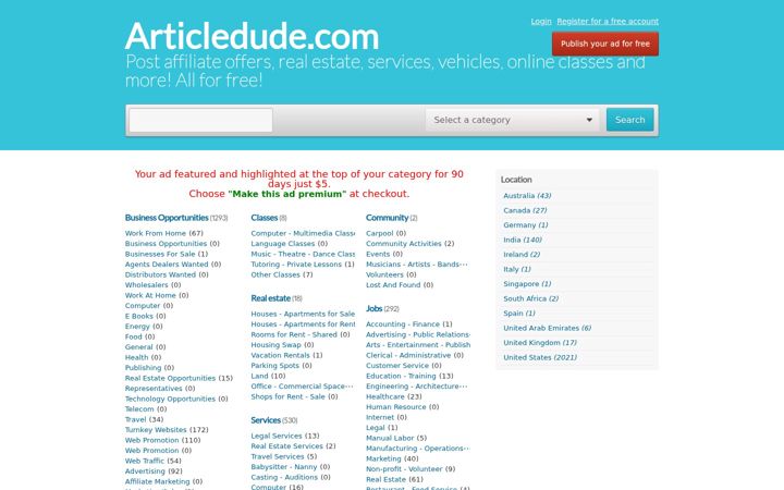 Ekraanipilt saidist articledude.com