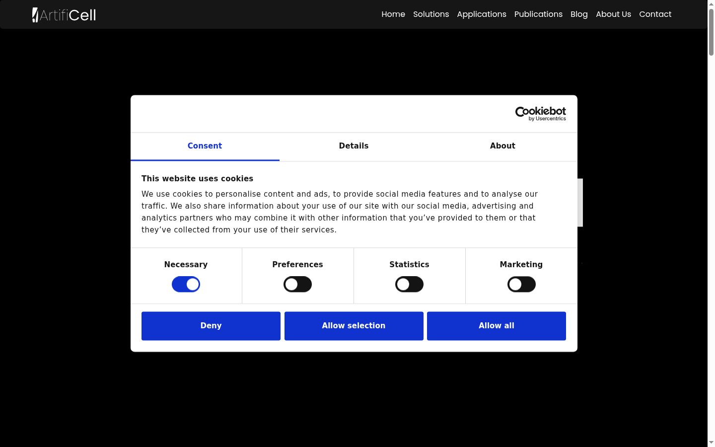 Screenshot of the consent banner shown before any interaction