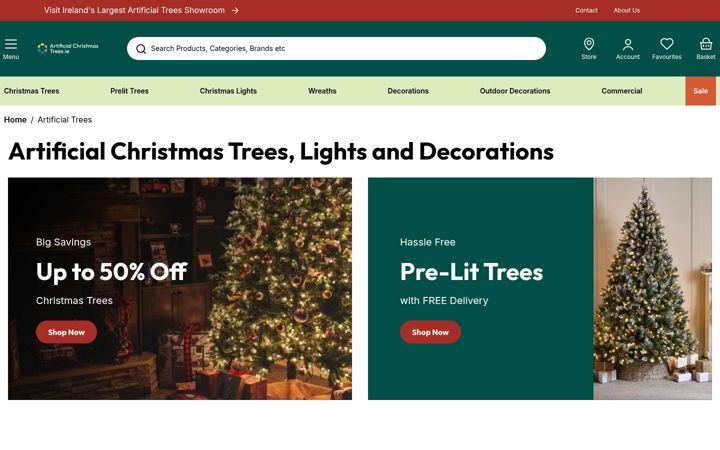 Snímek obrazovky artificialchristmastrees.ie