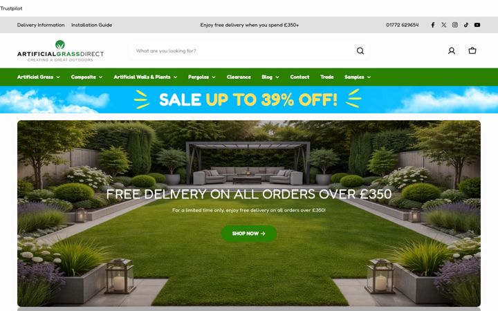 Snímek obrazovky artificialgrassdirect.co.uk