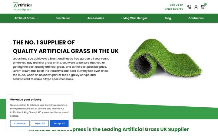 Snímek obrazovky artificialgrassexpress.co.uk