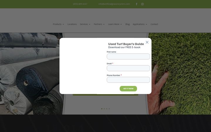 Kuvakaappaus sivustosta artificialgrassrecyclers.com