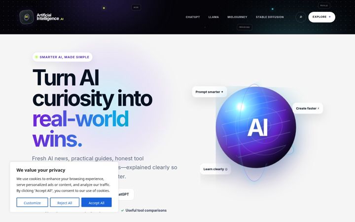 Posnetek zaslona artificialinteligenceai.com