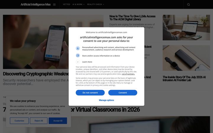Posnetek zaslona artificialintelligencemax.com