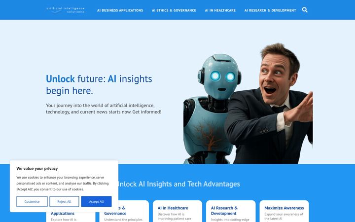 Posnetek zaslona artificialintelligencesolutionss.com