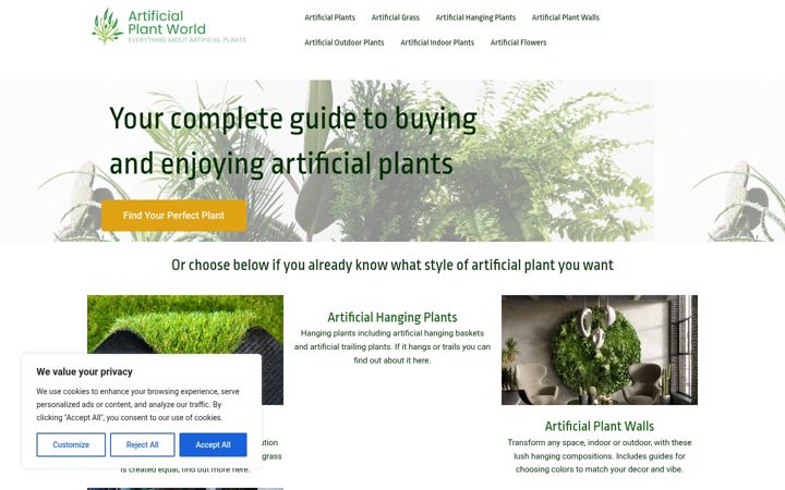 Posnetek zaslona artificialplantworld.com