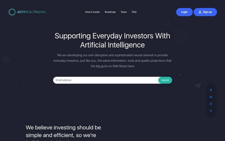 Screenshot of artificialtrading.io