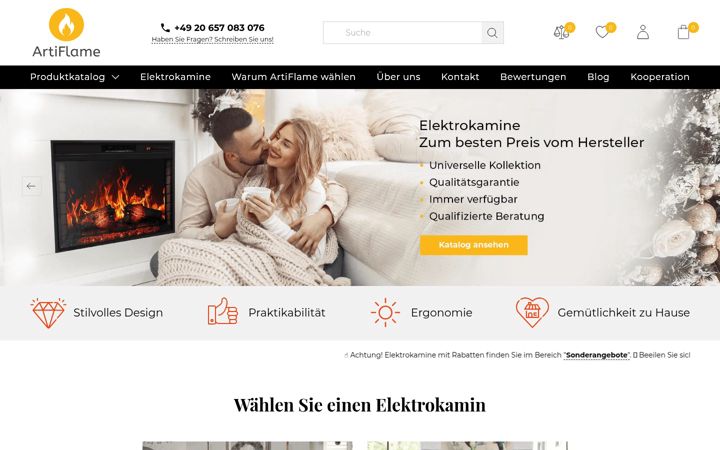 Posnetek zaslona artiflame.de