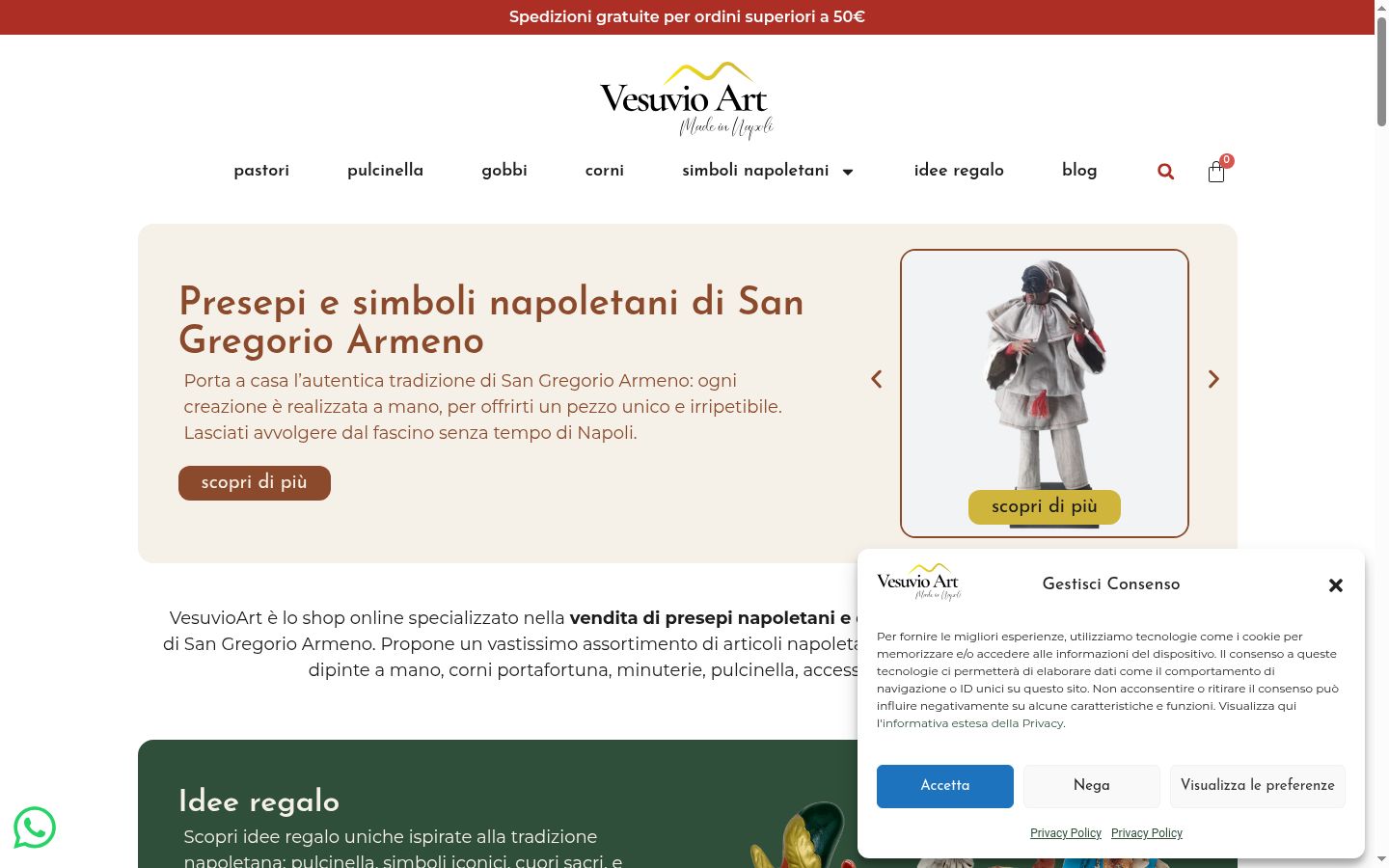 Screenshot del banner di consenso mostrato prima di qualsiasi interazione